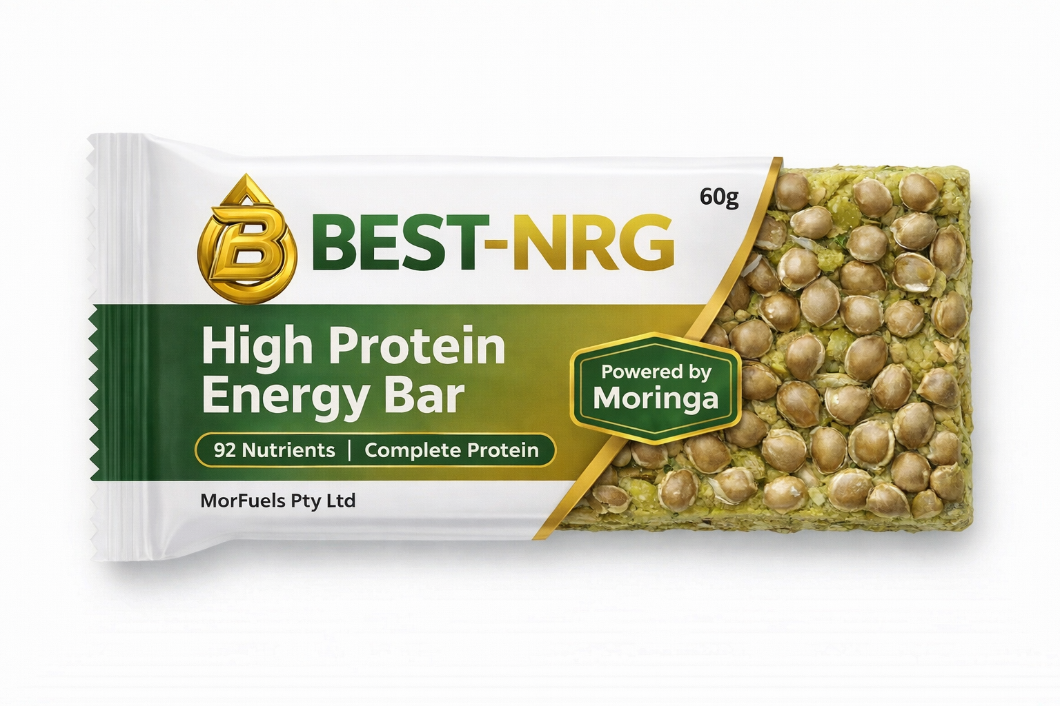 Best-NRG High Protein Energy Bar 60g powered by Moringa - 92 nutrients, complete protein