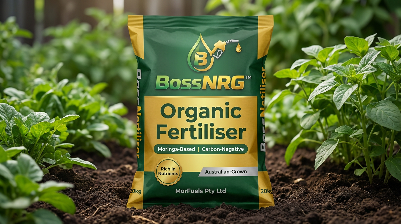 BossNRG Organic Fertiliser 20kg bag in garden setting